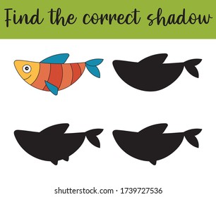 Find the correct shadow, education game for children. Educational worksheet for preschool kids.