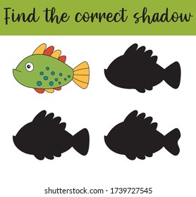 Find the correct shadow, education game for children. Educational worksheet for preschool kids.