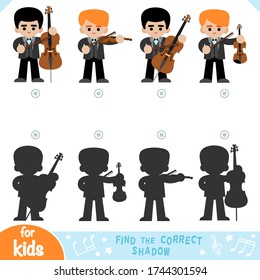 Find the correct shadow, education game for children, set of musicians