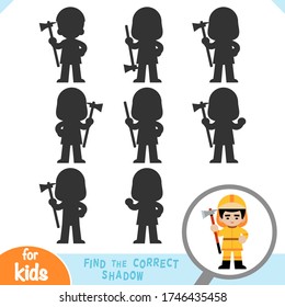 Find the correct shadow, education game for children, Firefighter with an ax