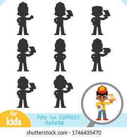 Find the correct shadow, education game for children, Pizza deliveryman holding a box