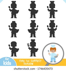 Find the correct shadow, education game for children, Chef with a bowl and a spoon in hands