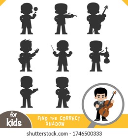 Finden Sie den passenden Schatten, das Unterrichtsspiel für Kinder, Musiker und Cello