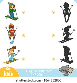 Find the correct shadow, education game for children, Boys And Girl skiers