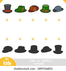Find the correct shadow, education game for children. Set of mens hats