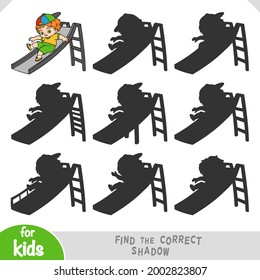 Find the correct shadow, education game for children, Boy riding a slide on the playground