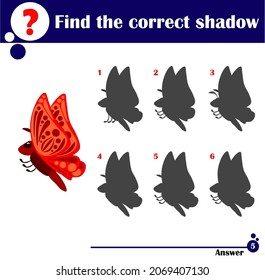 Find the correct shadow, education game for children about butterfly