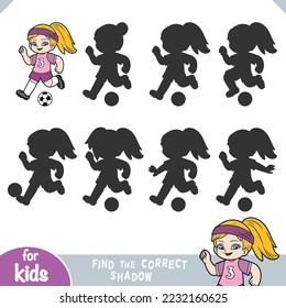 Find the correct shadow, education game for children, Football player girl with a ball