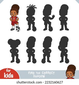 Find the correct shadow, education game for children, Football player girl with a ball