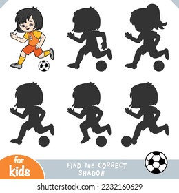 Find the correct shadow, education game for children, Football player girl with a ball