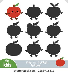 Find the correct shadow, education game for children, Cartoon cute character apple