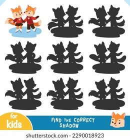 Find the correct shadow, education game for children, Loving couple of foxes are skating on ice skates