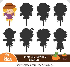 Find the correct shadow, education game for children, Cute cartoon scarecrow