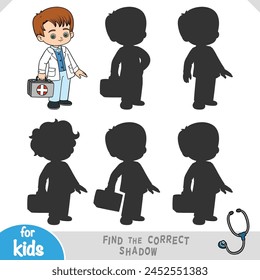 Find the correct shadow, education game for children, Emergency doctor with a first aid bag