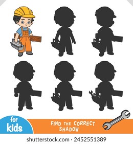 Find the correct shadow, education game for children, Builder with wooden plank and toolbox