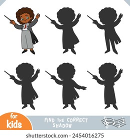 Find the correct shadow, education game for children, Cute cartoon girl the conductor of orchestra and stick