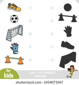 Find the correct shadow, education game for children, set of football sport objects