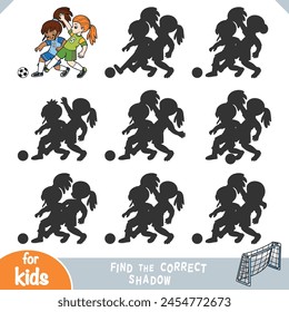 Encuentra la sombra correcta, juego de educación para niños, Dos niñas jugando al fútbol