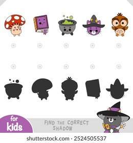 Find the correct shadow, education game for children, set of Halloween objects and cute characters