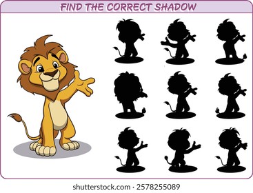 Find the correct Shadow. Education game for children. Concentration exercise. Vector illustration.
