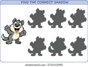 Encuentra la Sombra correcta. Juego de Educación para niños. Ejercicio de concentración. Ilustración vectorial.