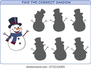 Encuentra la Sombra correcta. Juego de Educación para niños. Ejercicio de concentración. Ilustración vectorial.