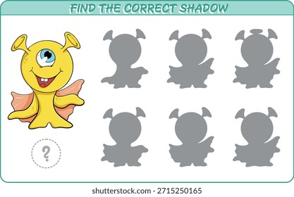Encuentra la Sombra correcta. Juego de Educación para niños. Ejercicio de concentración. Ilustración vectorial.