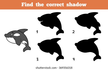 Find the correct shadow, education game for children (killer whale)