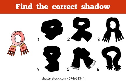 Find the correct shadow, education game for children. Knitted scarf with heart