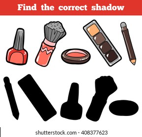 Find the correct shadow, education game for children. Vector color set of cosmetic objects