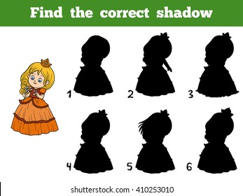 Find the correct shadow, education game for children, little princess with a flower