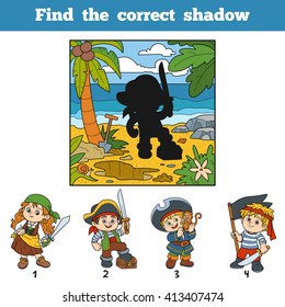 Find the correct shadow, education game for children. Find pirate by shadow