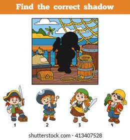 Find the correct shadow, education game for children. Find pirate by shadow