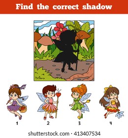 Find the correct shadow, education game for children. Find fairy by shadow