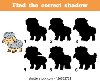 Find the correct shadow, education game for children. Little sheep
