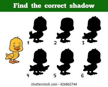 Find the correct shadow, education game for children. Little duck