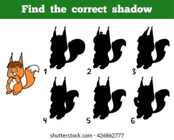 Find the correct shadow, education game for children. Little squirrel