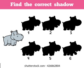 Find the correct shadow, education game for children. Little hippo