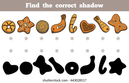 Find the correct shadow, education game for children. Collection of homemade cookies, vector colorful set of Christmas baking.