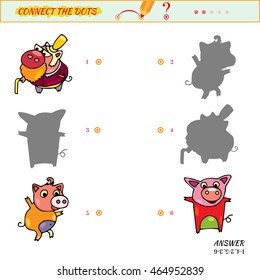Find the correct shadow, education game for children. Match the pictures of boar to their shadows. 