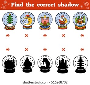 Find the correct shadow, education game for children. Snowballs with Christmas items
