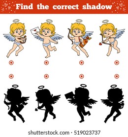 Find the correct shadow, education game for children. Valentine's Day character, Angels