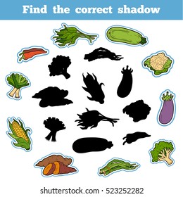 Find the correct shadow, education game for children. Thai Vegetables