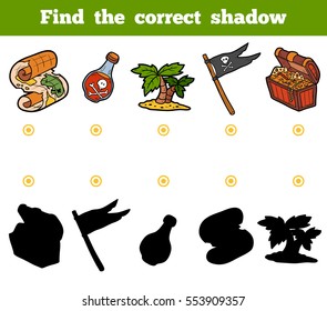 Find the correct shadow, education game for children. Set of pirate items