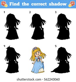 Find the correct shadow, education game for children. Vector color princess