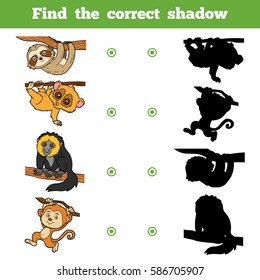 Find the correct shadow, education game for children. Vector set of animals