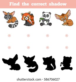 Find the correct shadow, education game for children. Vector set of animals