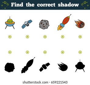 Find the correct shadow, education game for children. Space objects