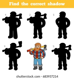 Find the correct shadow, education game for children, Lumberjack
