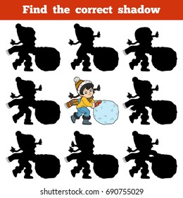 Find the correct shadow, education game for children, Girl and a ball of snow